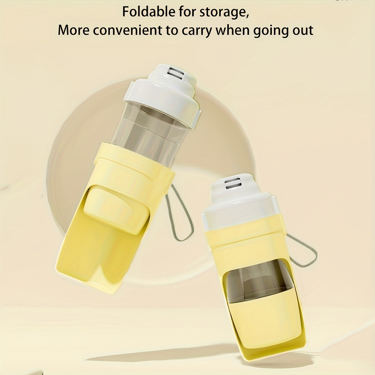 JMA foldable dog water bottle shown extended and folded for easy carrying