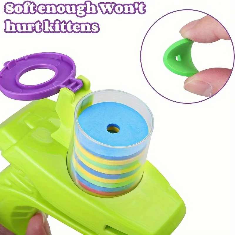 JMA Pet Goods flying disc launcher with soft foam discs that are gentle on kittens