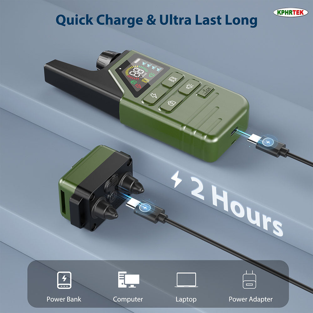 JMA Pet Goods D800 dog training collar remote and receiver charging by USB cable, 2 hour quick charge