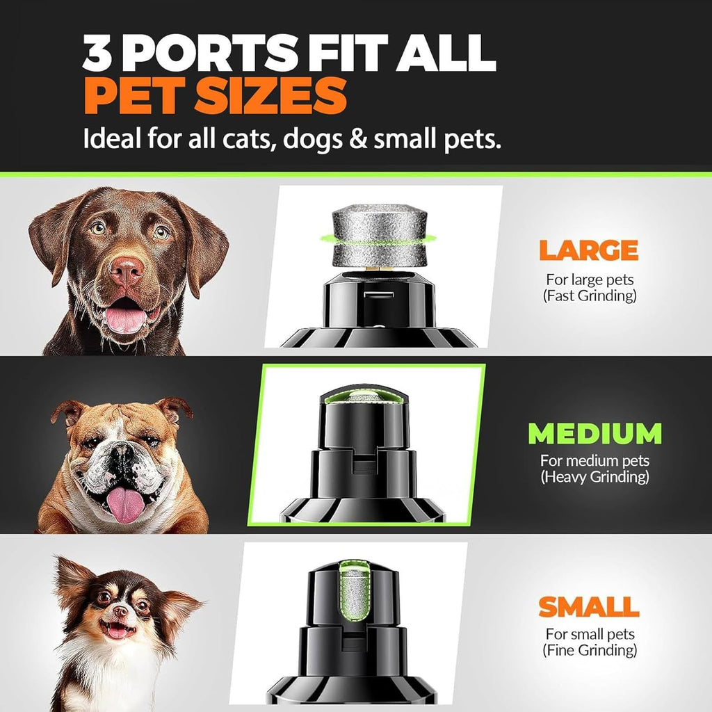 JMA Pet Goods pet nail grinder with 3 grinding ports for large, medium and small dogs, cats and small pets