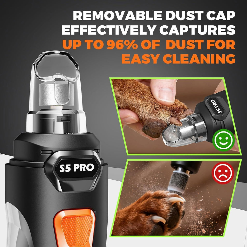 JMA Pet Goods dog nail grinder with removable dust cap that captures up to 96% of nail dust