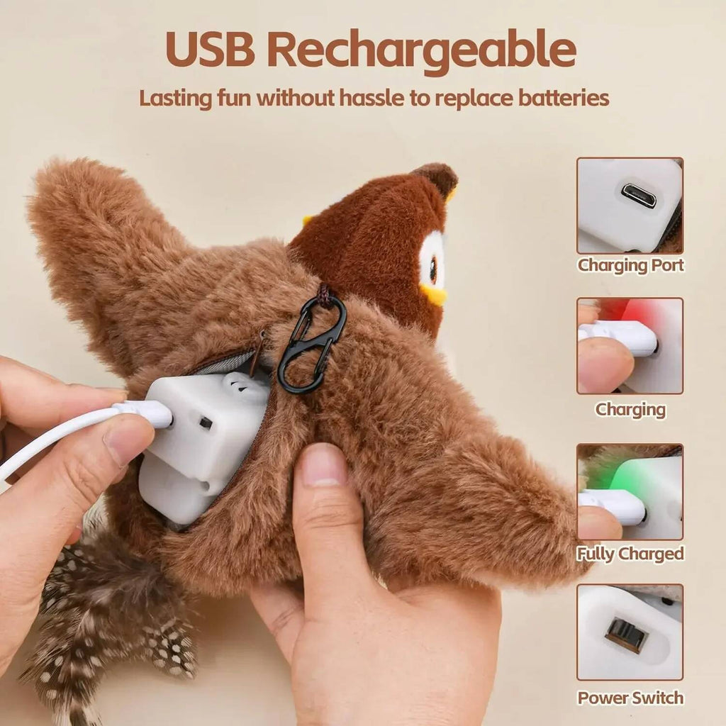 JMA Pet Goods flapping bird cat toy USB rechargeable motor unit with charging port, indicator light and power switch