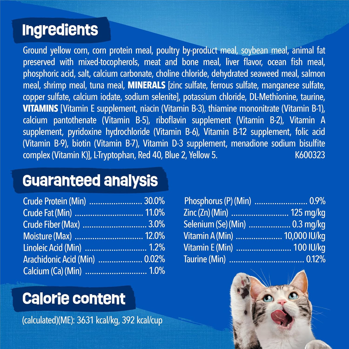 JMA Pet Goods Friskies Seafood Sensations ingredients, guaranteed analysis and calorie content