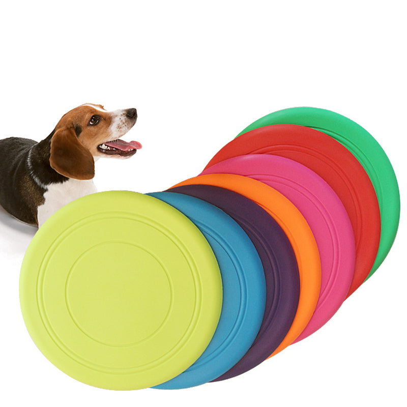 JMA Pet Goods soft silicone dog flying discs in 7 colors with a beagle