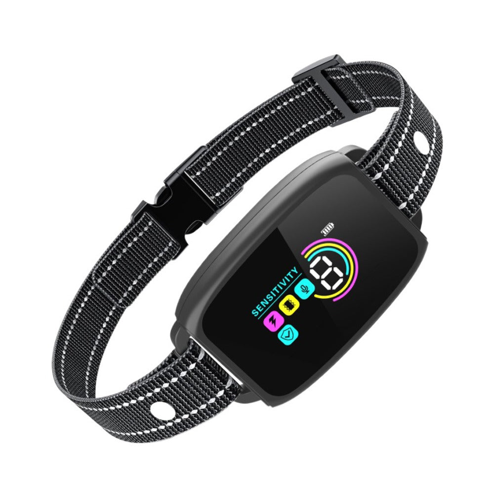 JMA Pet Goods black smart dog bark collar with color screen and adjustable nylon strap