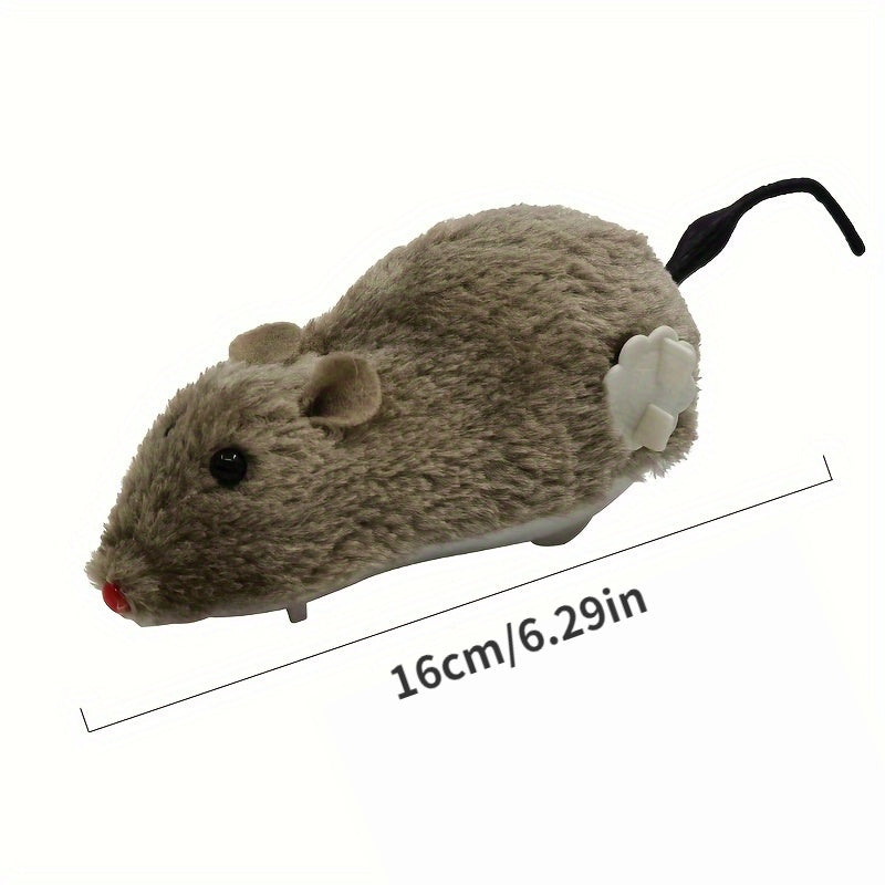 JMA Pet Goods wind-up plush mouse cat toy with wind-up key and black tail, 16 cm / 6.29 in long