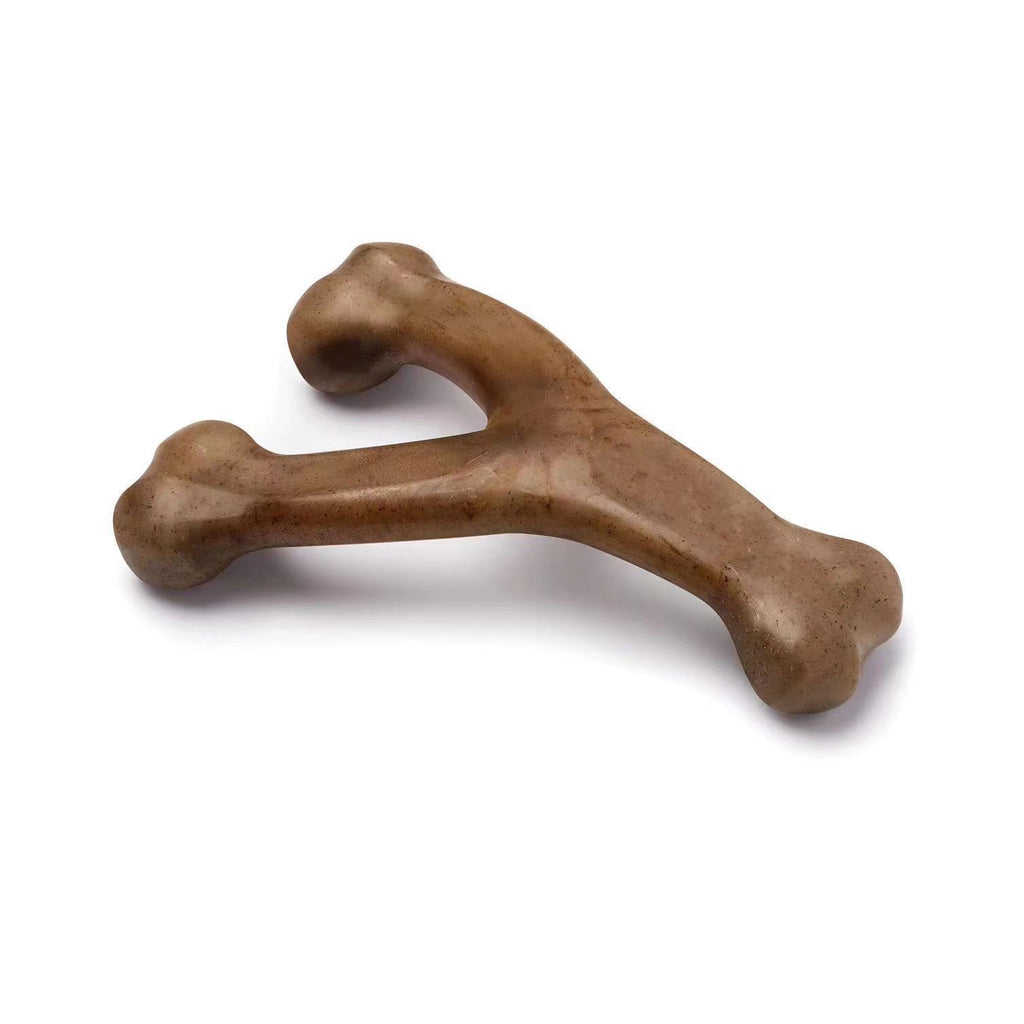 JMA Pet Goods brown wishbone dog chew toy on a white background