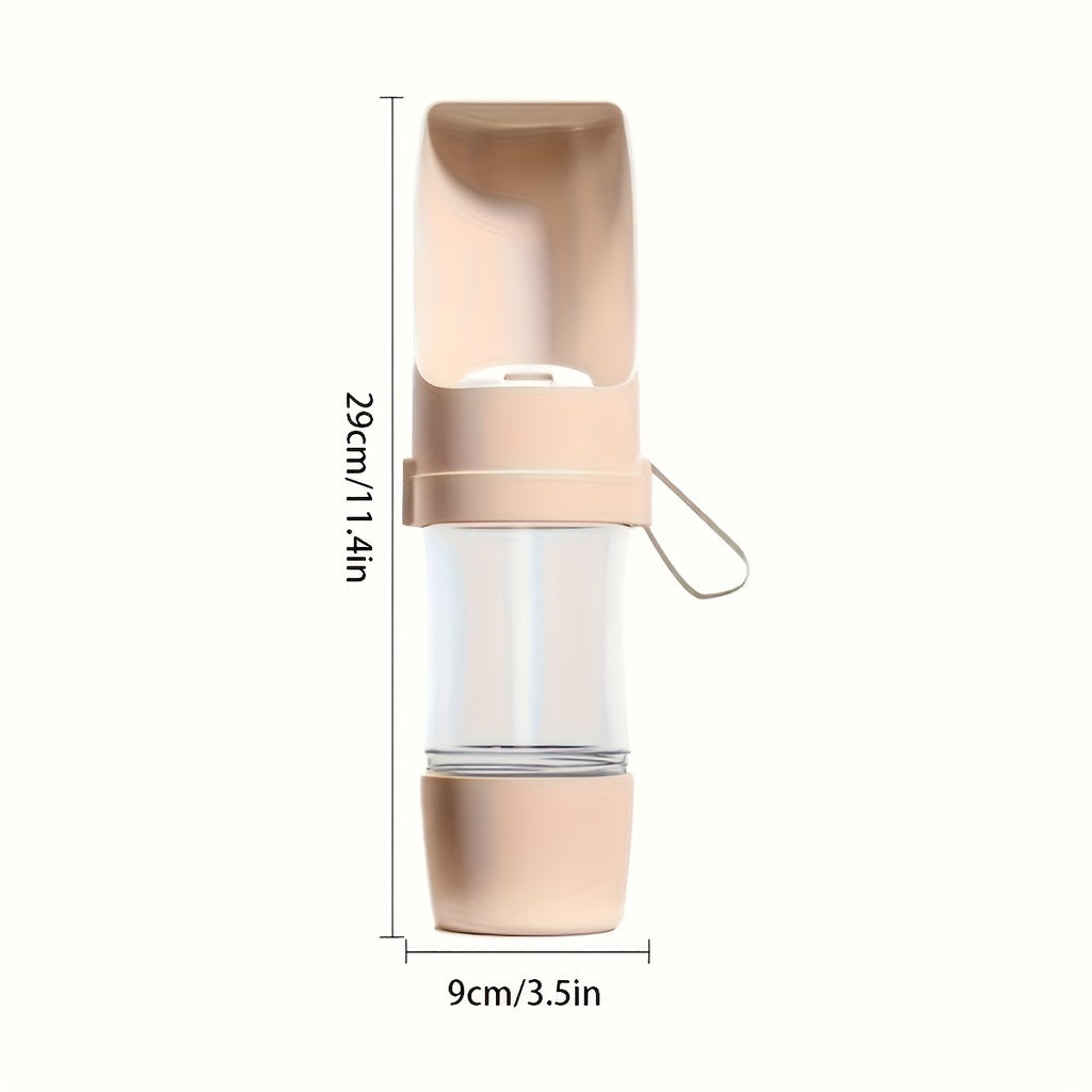 Pink JMA portable dog water bottle, 11.4 in tall and 3.5 in wide